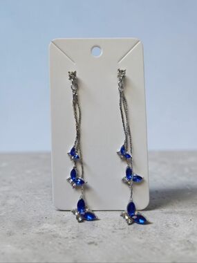 Blue Crystal Butterfly Dangle Earrings – Silver Tone Statement